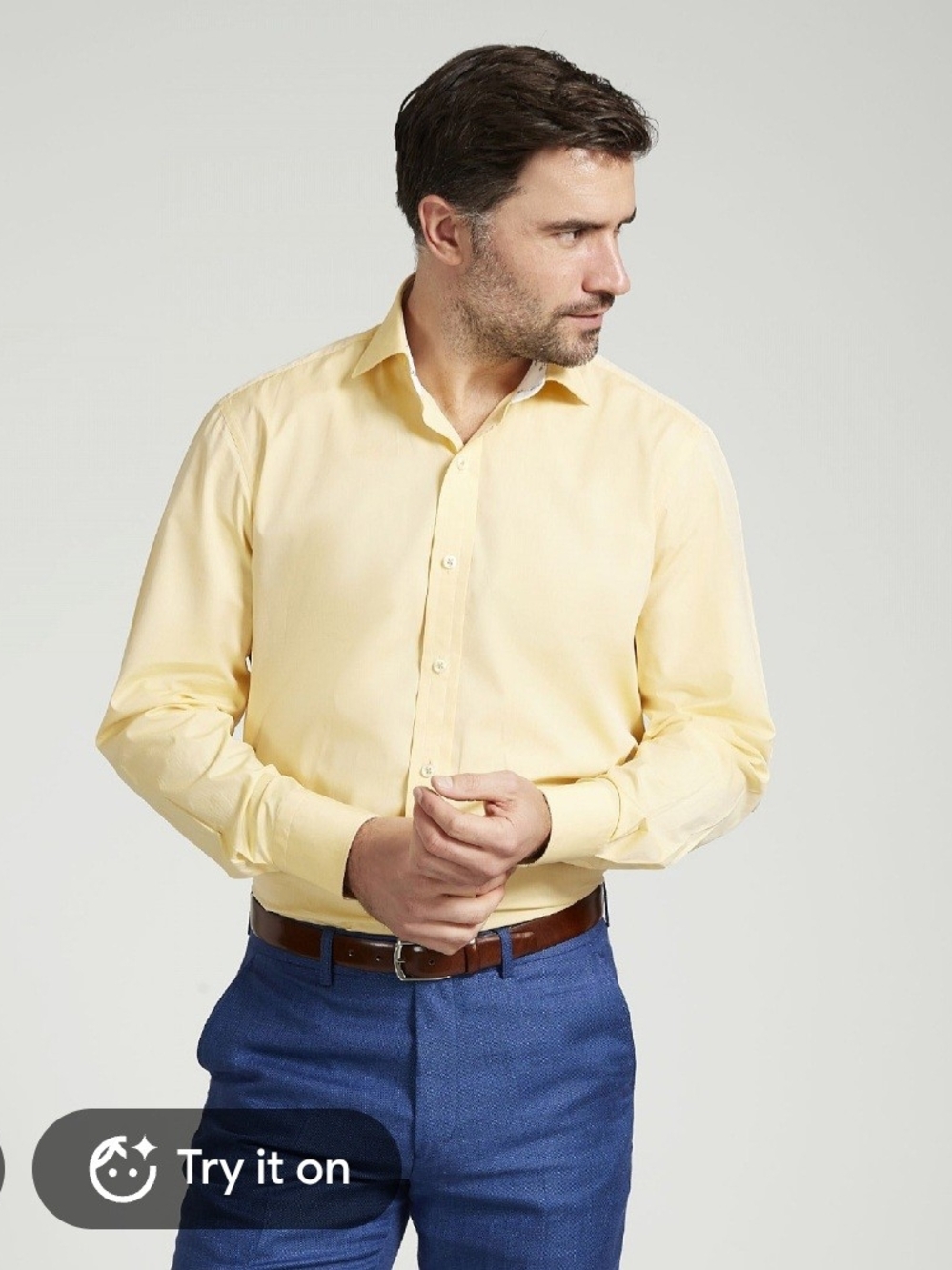 Harvie & Hudson Men's Cotton Button-Down Shirt in Pale Yellow. Size L.